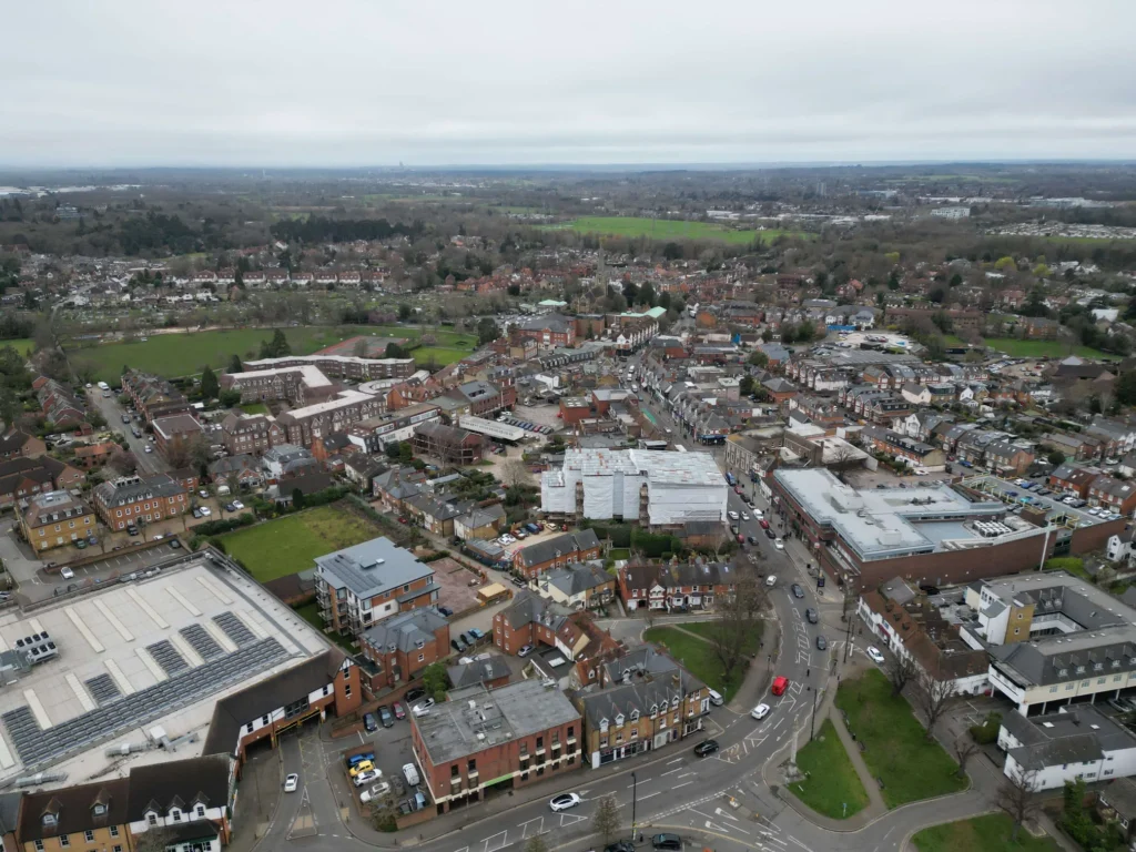 aerial-view-of-weybridge-in-elmbridge-surrey Aerial view of Weybridge in Elmbridge, Surrey.